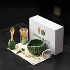 Matcha Whisk Set, 8-Piece 3D Cactus Design Ceramic Set with Glazed Bowl, Bamboo Whisk & Sifter, Easy Clean (Dark green) by Unknown