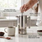 Yosoo French Press Coffee Maker, 304 Stainless Steel Double Wall Insulated 600ML Coffee Pot for Home Office Travel Tea Brewing - Image 2