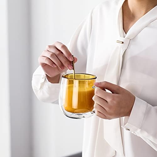 Colorful Borosilicate Double Wall Glass Coffee Mugs Set of 4,11.6 oz. Insulated Coffee Cups Latte Mugs with Handle for Americano and Ice Tea - Image 3