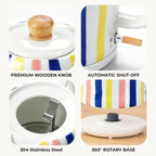 Hand-Painted Vertical Striped Ceramic Electric Kettle 1.0L - 1000W Fast Boil with Wooden Lid, Auto Shut-Off & Boil-Dry Protection for Coffee and Tea - Image 7