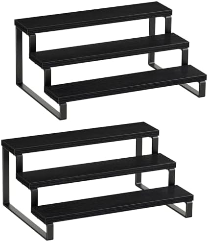 Giikin 3 Tier Spice Rack, Set of 2 Wooden Spice Rack for Countertop, Cabinet Organizer Shelf Kitchen Counter Storage Shelves Cupcake Stand Holder Display Stand, Black by Giikin