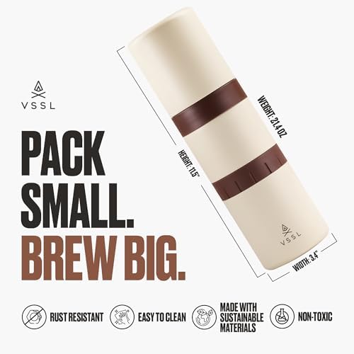VSSL - Nest Pour Over Coffee Kit | Coffee Maker for Camping | All-In-One Travel Pour Over | Transportable Dripper, Two 10oz Stainless Steel Travel Mugs | Compact Storage & Adventure Ready | Cream - Image 3