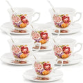 Pumtus Tea Cups and Saucers Set of 6, 8 OZ Vintage Ceramic Teacups with Spoon, Floral Rose British Coffee Mug, Elegant Bone China Cup Gift Set for Cappuccino, Espresso, Latte, Afternoon Tea Party by Pumtus