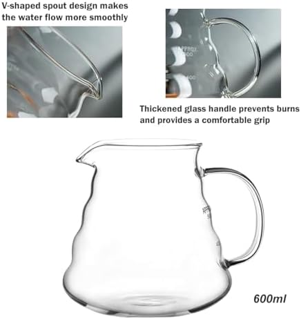 Pour Over Coffee Maker Set, Includes Glass Coffee Dripper, Metal Dripper Stand and Heat Resistance 600Ml Coffee Server,Black - Image 4