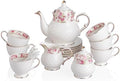 Sweejar 21 Piece Porcelain Tea Set, Vintage British Floral Relief Gold Rimmed Teapot Cup and Saucer Set, Tea Set Service with Teapot, Sugar Bowl, Milk Jug, Spoons, Tea Cup and Saucer Set of 6(Flower) by Sweejarco1949