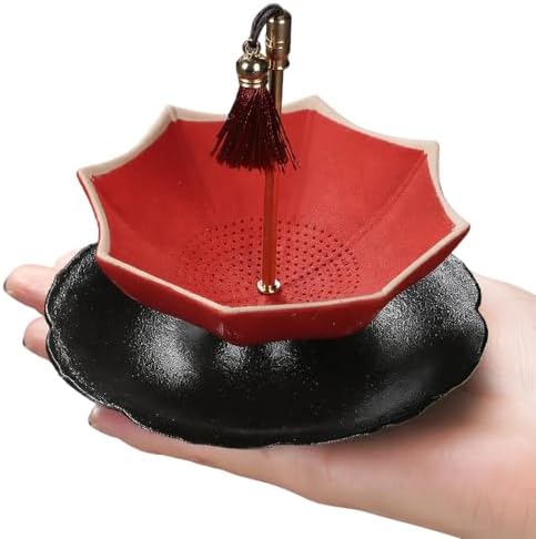 Porcelain Rotating Umbrella Tea Strainer - Ceramic Loose Leaf Filter (Red - Image 2