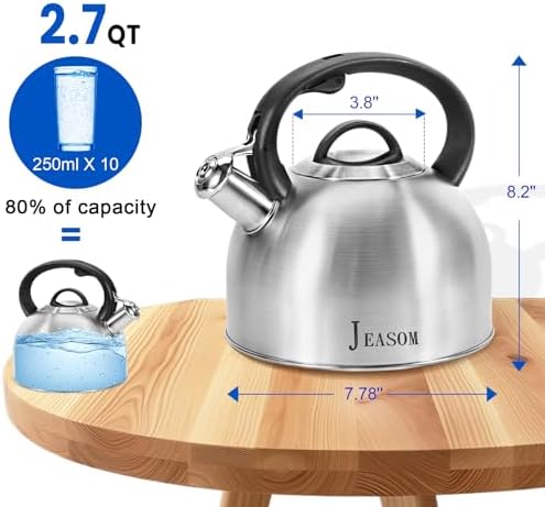 Tea Kettle Stovetop - Food Grade Stainless Steel Whistling Tea Pot with Ergonomic Handle, Unique Button Control Kettle Outlet, Can Be Used in the Kitchen or Camping, 3.1 Q/3L - Image 2