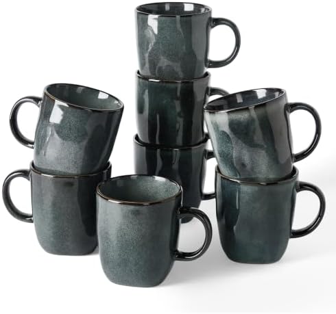 famiware Coffee Mugs Set of 8, Ocean Square 13oz Coffee Cup Set with Handle by Famiware