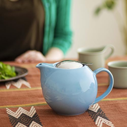 Zero Japan 34 oz Ceramic Teapot with Infuser for Loose Tea - Smooth-Pour Spout, Dishwasher Safe Large Ceramic Loose Leaf Tea Pot (Stainless Steel Infuser & Lid Removable), Ocean - Image 3