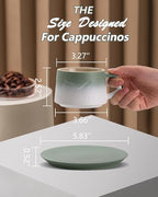 ZENS 8 Ounce Artistic Cappuccino Cups Set of 2, Embossed Ceramic Coffee Mug with Saucers for Latte Art, Moss Green & White - Image 5