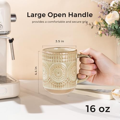 GBhome Large Coffee Mugs Set of 4, 16oz Handmade Stoneware Coffee Mugs Set with Large Handle for Cappuccino/Latte/Tea/Hot Cocoa, Dishwasher & Microwave Safe-Pale khaki - Image 3