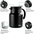Tiken 34 Oz Thermal Coffee Carafes For Keeping Hot, Double Wall Stainless Steel Insulated Coffee Carafe, 1 Liter Beverage Pitcher (Matte Black) - Image 3