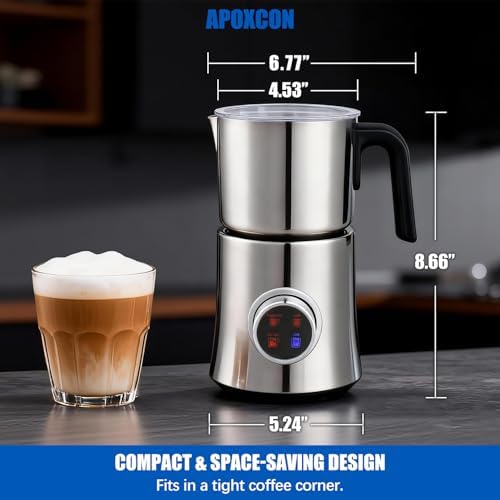 APOXCON Electric Milk Frother and Steamer, 4-in-1 Hot & Cold Foam Maker for Coffee 17oz Stainless Steel Frother Machine with LED Display Rotary Knob Milk Warmer Hot Chocolate Maker Dishwasher Safe - Image 2