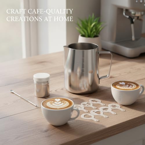 Milk Frothing Pitcher Set with Latte Art Molds, Needle, and Powder Shaker for Home Espresso - Image 2