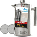 SterlingPro 1.75 L 59 oz Mirror Extra Large French Press Coffee Maker and 2 Pack Replacement Screens Bundle Stainless Steel Double Wall Insulated for Tea and Coffee by SterlingPro