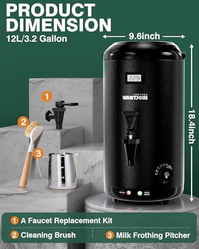WantJoin Insulated Beverage Dispenser Stainless Steel Black 3.2Gal-Heating - Image 5