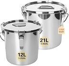 21L/5.6GAL and 12L/3.2GAL Stainless Steel Airtight Canister, Food Storage Canisters with Lid&Locking Clamp for Rice Flour Sugar Grain Coffee Bean Storage Containers (12L & 21L,2 CANISTERS) by Nalison