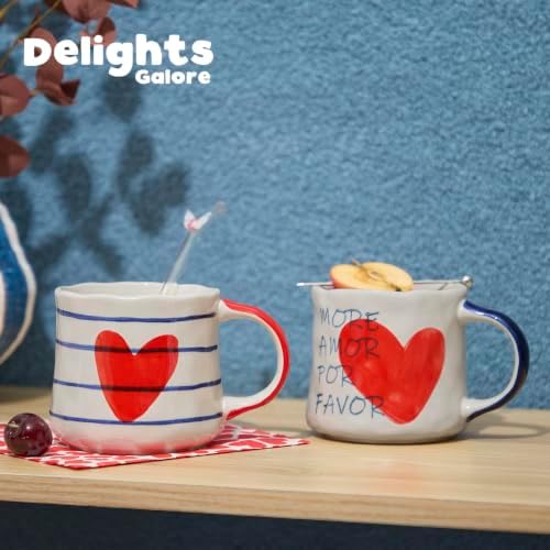 16oz Hand-painted Heart and Stripe Ceramic Mug Set of 4, Large Capacity Tea Milk Coffee Cups, Romantic Valentine Birthday Housewarming Gift for Women Coffee Lovers, Microwave & Dishwasher Safe - Image 3