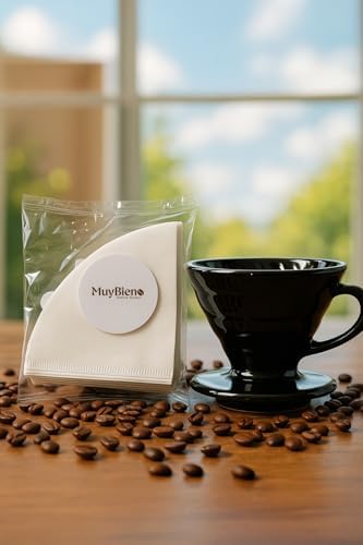 Black Ceramic Dripper and 50-Count Paper Filter Set for Pour Over Coffee Brewing, 0-199ml by Unknown