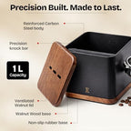 Espresso Knock Box with Lid, 1L Steel Coffee Puck Container, Black - Image 4
