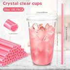 Ziliny 100 Sets 18 oz Clear Plastic Cups with Heart Shaped Straws and Lids - Image 3