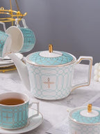 Serve of 4-Blue Teacup Set, with Teapot-Sugar Bowl-Creamer and Holder - Image 5