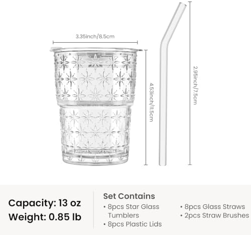 INSETLAN Iced Coffee Cups with Lids and Straws, 13 oz Glass Tumbler - Image 3