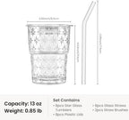 INSETLAN Iced Coffee Cups with Lids and Straws, 13 oz Glass Tumbler - Image 3