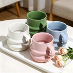 Ceramic Coffee Mugs Set of 4, 9oz 3D Wavy Ribbed Coffee Cups with Handle - Image 5