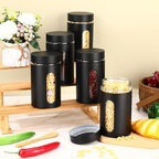 Mimorou 3 Pcs Stainless Steel Canister Set with Glass Windows Visible Storage Jars Silver Kitchen Canister Set for Pasta Flour Oat Sugar Container, Kitchen Tools, Housewarming Gifts(Black,32 oz) - Image 4
