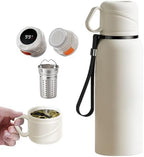 Double wall vacuum Leakproof stainless steel wide mouth insulated water bottle;tea tumbler with infuser,cup,lid;smart thermoses hot drinks;thermal flask ice coffee with led digital temperature display by Unknown
