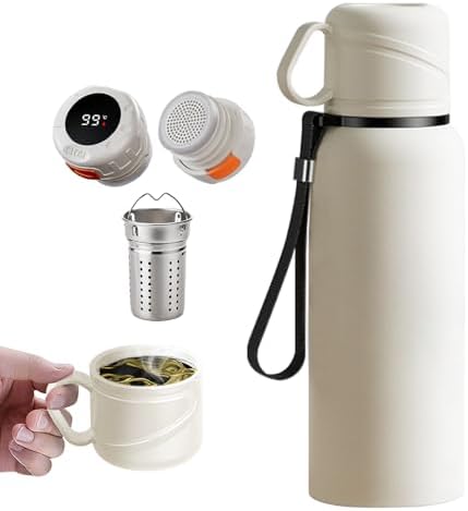 Double wall vacuum Leakproof stainless steel wide mouth insulated water bottle;tea tumbler with infuser,cup,lid;smart thermoses hot drinks;thermal flask ice coffee with led digital temperature display by Unknown