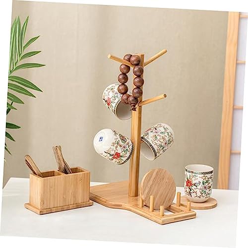 Bamboo Cup Holder Rack Set Spoon Storage Box for Cafe Use - Image 3