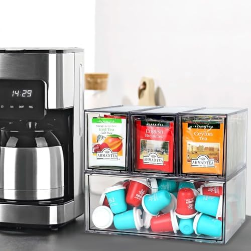 Tea and Coffee Organizer and Storage, 4 Compartments, Acrylic - Image 2