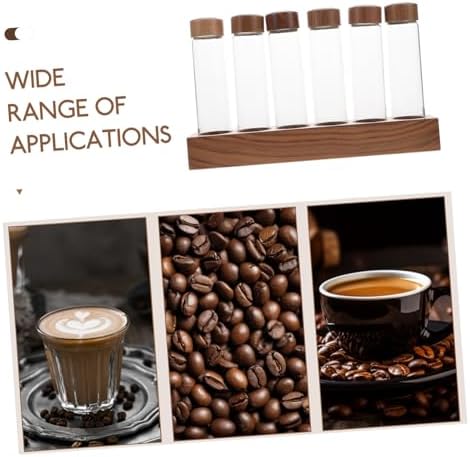 SOLUSTRE 6 Tubes Coffee Bean Container Glass Bottle Set with Wooden Stand - Image 3