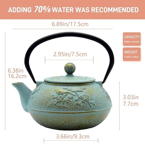 30.4oz Small Cast Iron Tea Kettle,SECHUDO Tea Pot Coated with Enameled Interior for Loose Tea, Cute Cast Iron Teapot with Stainless Steel Infuser for Stovetop Safe (900ml) - Image 6