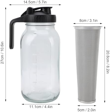 Aramox Cold Brew Iced Coffee Pitcher with Stainless Steel Filter and Spout Lid, Heavy Duty Glass Jar for Brewing and Pouring (2000ml) - Image 7