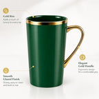 Green and Gold Coffee Mugs Set of 6, 12 oz Porcelain - Image 3