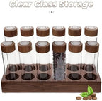 Glass Coffee Bean Storage Vials with Wooden Lid and Walnut Base Display - Image 3