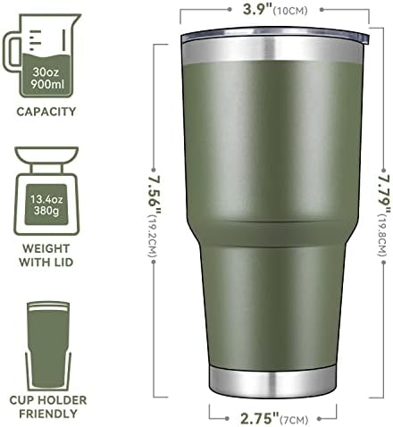 DOMICARE 30 oz Tumbler with Lid and Straw, Stainless Steel Tumblers Bulk, Insulated Vacuum Double Wall Travel Coffee Mug, Durable Powder Coated Tumbler Cups (Army Green, 4) - Image 2