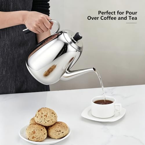 SANQIAHOME 1.6L/57oz Silver Tea Kettle with Infuser, 18/8 Stainless Steel - Image 2
