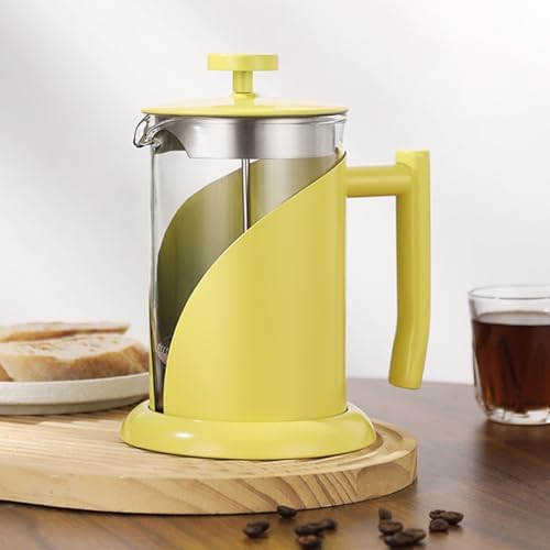 French Press Coffee Maker Coffee Press, With 3 Filters System, Heat Resistant Thickness Borosilicate Glass, Stainless Steel, Cold Brew Coffee Tea Pot, Easy To Clean(/Yellow,800ml) by GIZNXBA