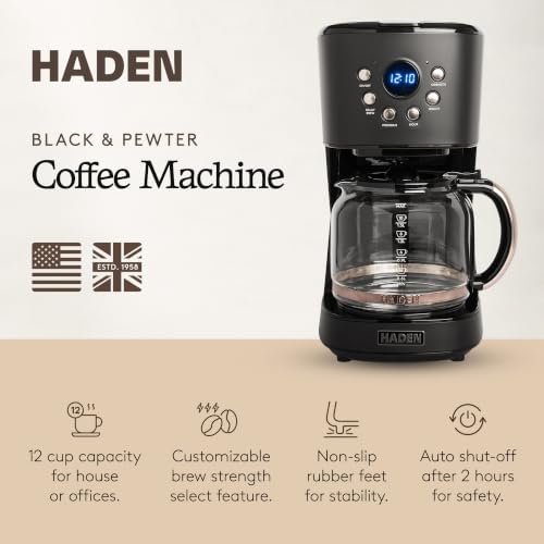 HADEN 12 Cup Drip Coffee Maker, Programmable Coffee Machine, Black/Pewter - Image 2
