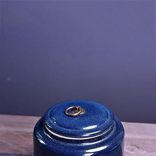 Tea Tin Canister Chinese Retro Kiln Change Glaze Loose Leaf Tea Warehouse Large Sealed Storage Jar Decorative Porcelain Food Containers Canisters(Blue) - Image 3