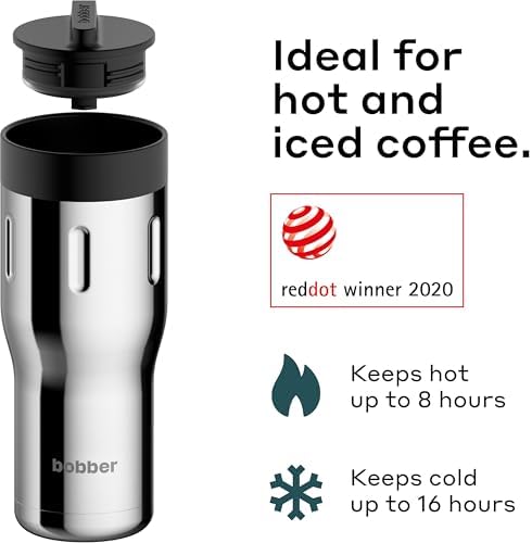 BOBBER 16 oz Stainless Steel Tumbler with Lid for Coffee Hot & Cold – Vacuum Insulated, Travel Coffee Mug, Dishwasher Safe – Metal Thermo Coffee Cup – BPA-Free, Keeps Hot for 8 Hours (Glossy) - Image 2