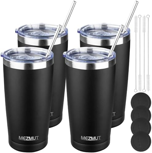 MEZMUT 20oz Insulated Tumbler Cup Travel Coffee Mug with Lid(Black,4 Pack) by MEZMUT