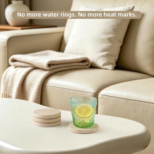 Natural Marble Coaster Set of 4.Round Drinks Coasters,Non-Ceramic/Non-Resin - Image 4