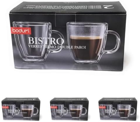 Bodum 5oz Bistro Double Wall Espresso Mug, High-Heat Borosilicate Glass, Set of 2, Clear, 5oz (Pack of 4) by Bodum