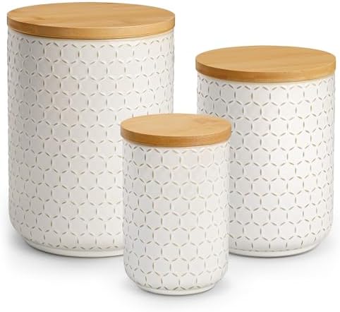 MALACASA LYDIA Ceramic Canisters Set with Airtight Lids, 80/40/20 oz Coffee Canister, Cookie Jar & Sugar Container, Canisters Sets for the Kitchen, Flour Sugar Pasta Tea Jars, Set of 3, Hexagon by MALACASA