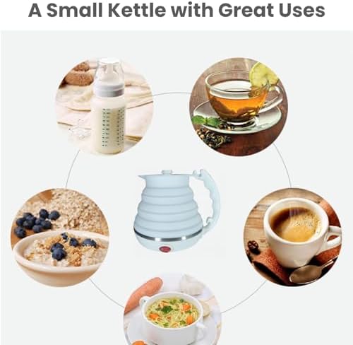 Travel Kettle Electric Collapsible, Portable Electric Kettle Silicone + Paperless Collapsible Coffee Dripper, Travel Pour Over Coffee Maker Single Cup, White - Image 2